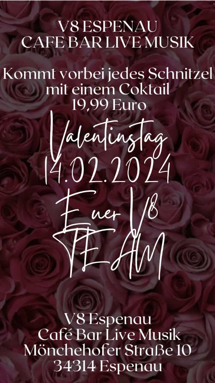 Flyer Valentinstags Special in der Gaststätte V8