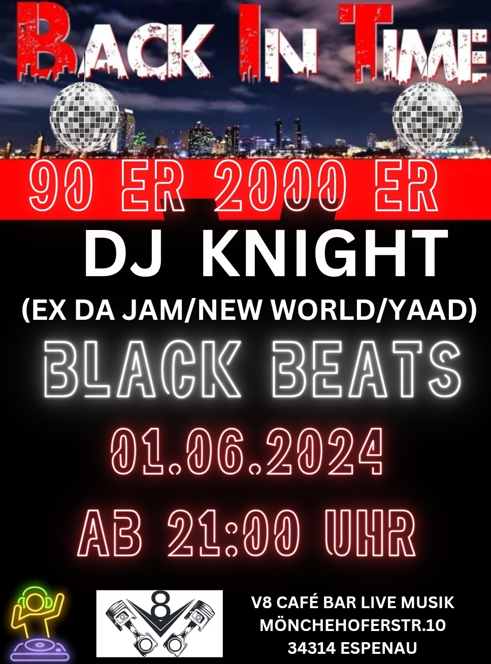 Flyer DJ Knight in der Gaststätte V8