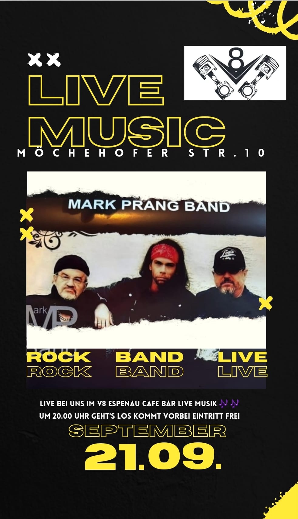 Flyer Mark Prang Band in der Gaststätte V8