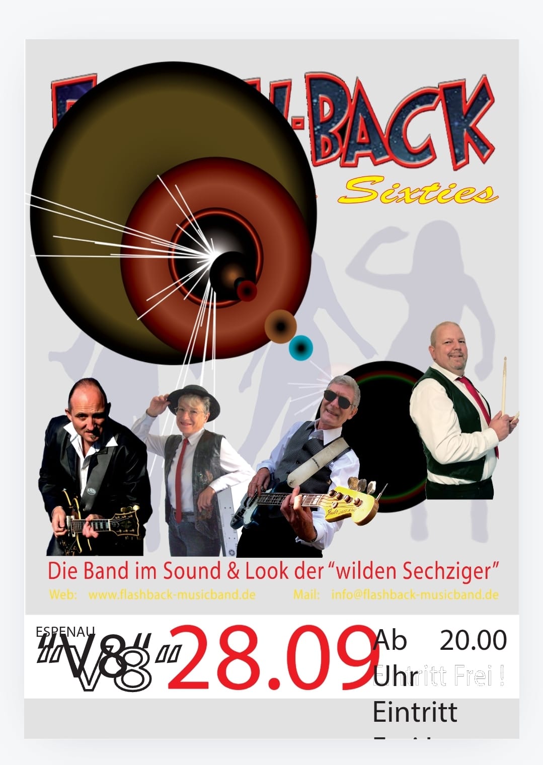 Flyer Flash-Back Band in der Gaststätte V8