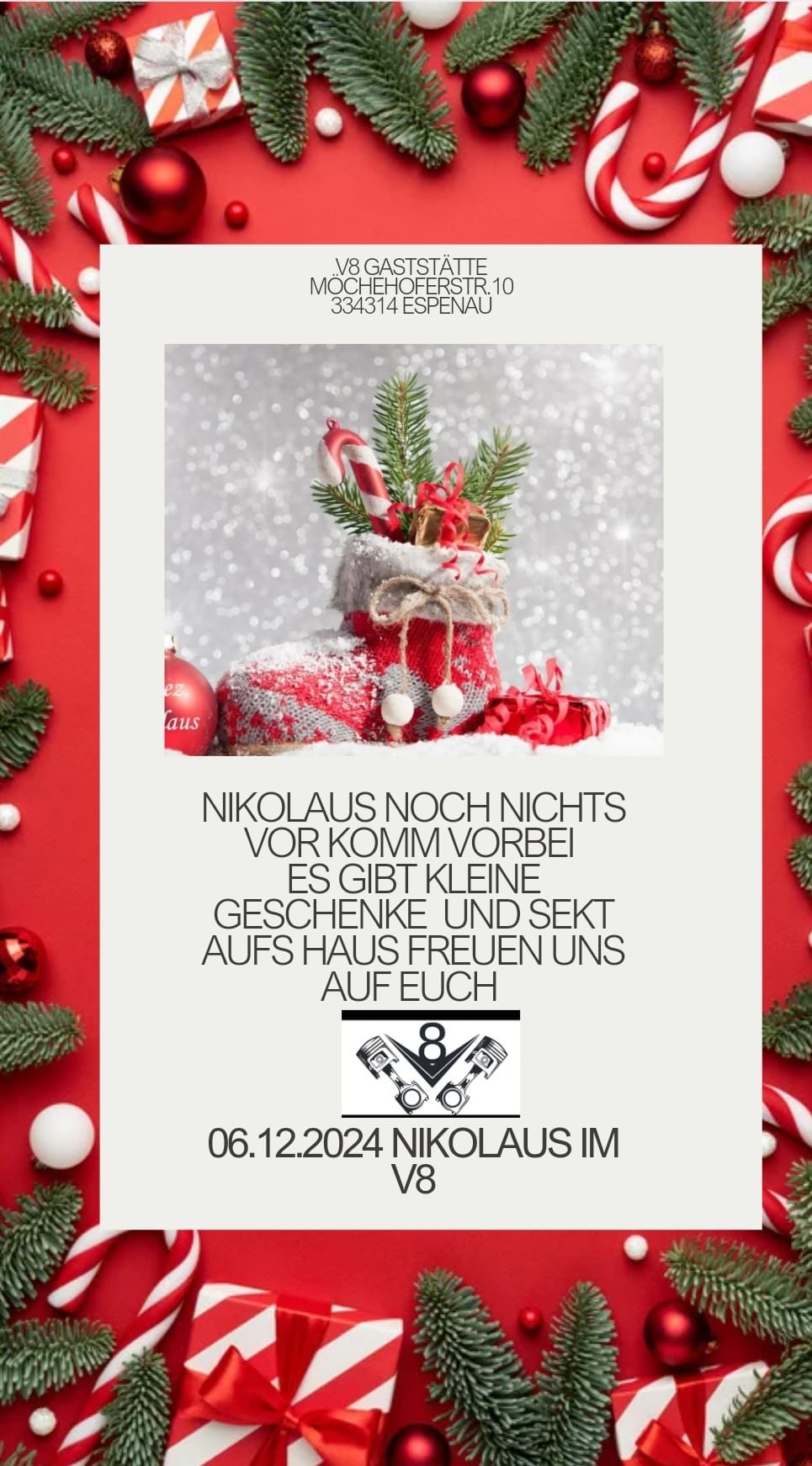 Flyer der Nikolaus kommt vorbei in der Gaststätte V8